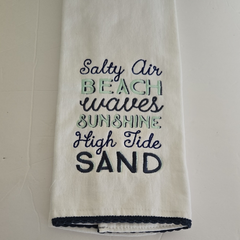 Coastal Embroidered Towel with Nautical Text